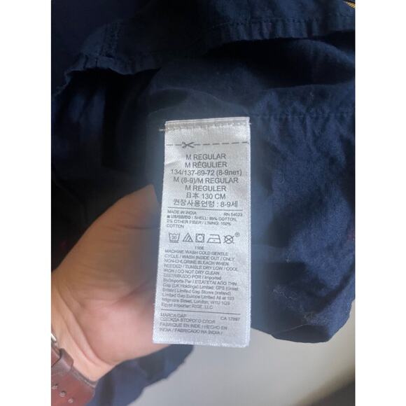 GAP KIDS Cotton Fit 'n Flare Dress Navy Blue Metallic Confetti Polka Dot Medium - Picture 9 of 9